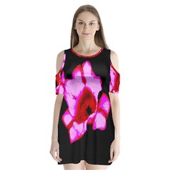 Pink And Red Tulip Shoulder Cutout Velvet One Piece by okhismakingart