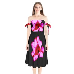 Pink And Red Tulip Shoulder Tie Bardot Midi Dress by okhismakingart