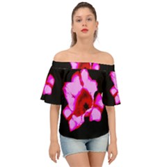 Pink And Red Tulip Off Shoulder Short Sleeve Top