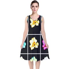 Tulip Collage V-neck Midi Sleeveless Dress 