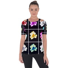 Tulip Collage Shoulder Cut Out Short Sleeve Top