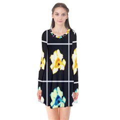 Tulip Collage Long Sleeve V-neck Flare Dress by okhismakingart