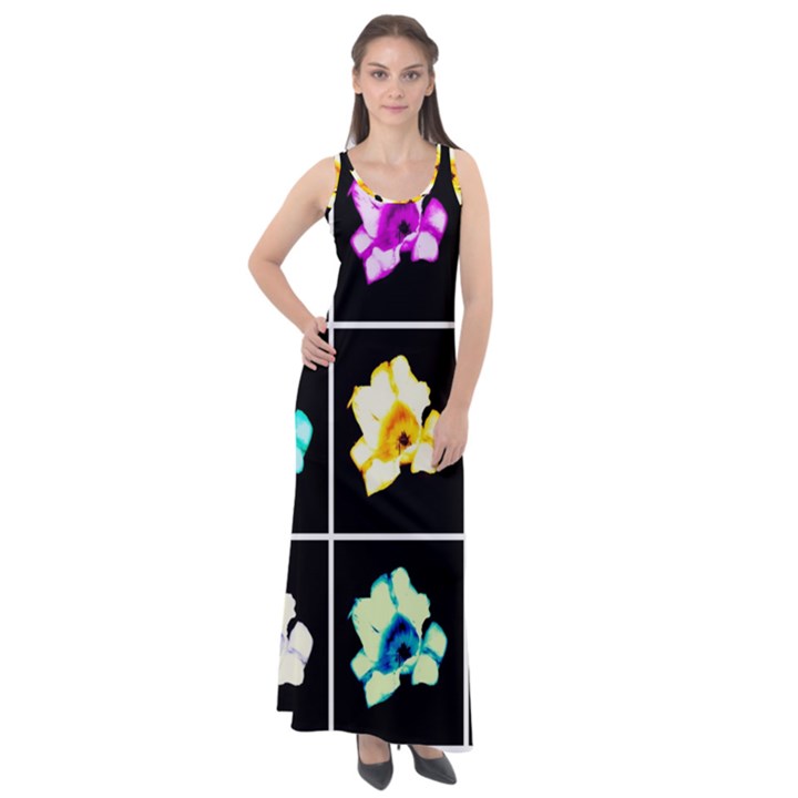 Tulip Collage Sleeveless Velour Maxi Dress