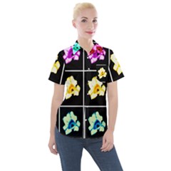 Tulip Collage Women s Short Sleeve Pocket Shirt