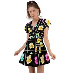 Tulip Collage Flutter Sleeve Wrap Dress