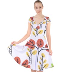 Tree Autumn Forest Landscape Cap Sleeve Front Wrap Midi Dress by Mariart