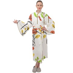 Tree Autumn Forest Landscape Maxi Velour Kimono by Mariart