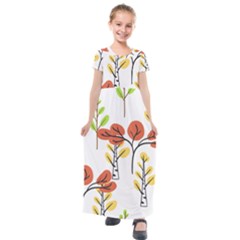 Tree Autumn Forest Landscape Kids  Short Sleeve Maxi Dress by Mariart