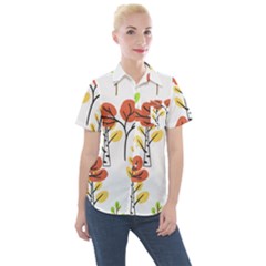 Tree Autumn Forest Landscape Women s Short Sleeve Pocket Shirt