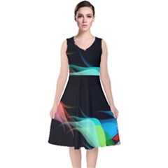 Flower 3d Colorm Design Background V-neck Midi Sleeveless Dress  by HermanTelo