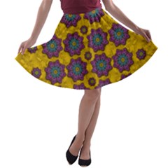 Bohemian Rare  Fantasy Flowers In The Festive Sun A-line Skater Skirt by pepitasart