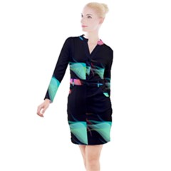 Flower 3d Colorm Design Background Button Long Sleeve Dress