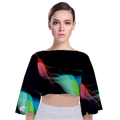 Flower 3d Colorm Design Background Tie Back Butterfly Sleeve Chiffon Top