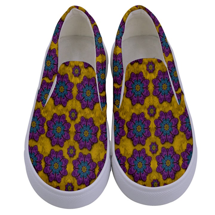 bohemian rare  fantasy flowers in the festive sun Kids  Canvas Slip Ons