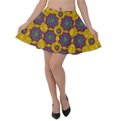 Bohemian Rare  Fantasy Flowers In The Festive Sun Velvet Skater Skirt by pepitasart