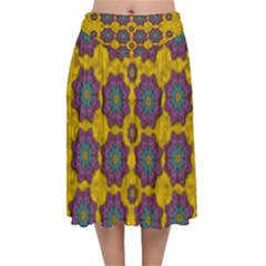 Bohemian Rare  Fantasy Flowers In The Festive Sun Velvet Flared Midi Skirt by pepitasart