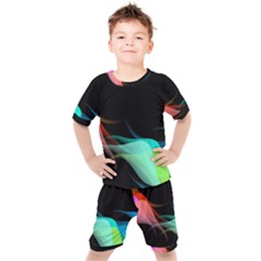 Flower 3d Colorm Design Background Kids  Tee And Shorts Set