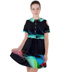 Flower 3d Colorm Design Background Short Sleeve Shoulder Cut Out Dress 