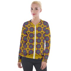 Bohemian Rare  Fantasy Flowers In The Festive Sun Velour Zip Up Jacket by pepitasart