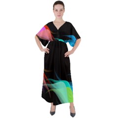 Flower 3d Colorm Design Background V-neck Boho Style Maxi Dress