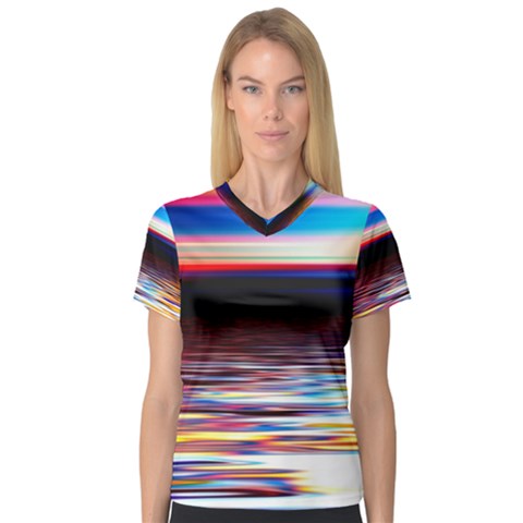 Lake Sea Water Wave Sunset V-neck Sport Mesh Tee by HermanTelo