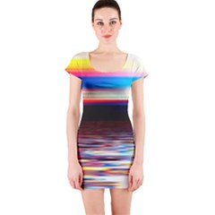 Lake Sea Water Wave Sunset Short Sleeve Bodycon Dress