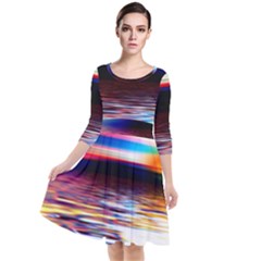 Lake Sea Water Wave Sunset Quarter Sleeve Waist Band Dress by HermanTelo