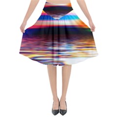 Lake Sea Water Wave Sunset Flared Midi Skirt by HermanTelo