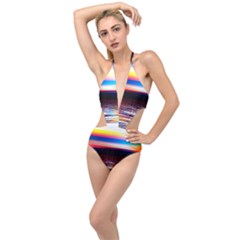 Lake Sea Water Wave Sunset Plunging Cut Out Swimsuit by HermanTelo