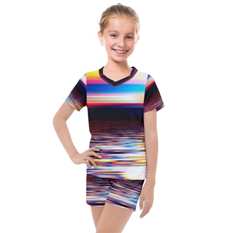 Lake Sea Water Wave Sunset Kids  Mesh Tee And Shorts Set by HermanTelo