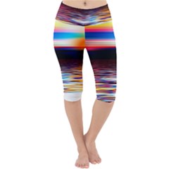 Lake Sea Water Wave Sunset Lightweight Velour Cropped Yoga Leggings by HermanTelo