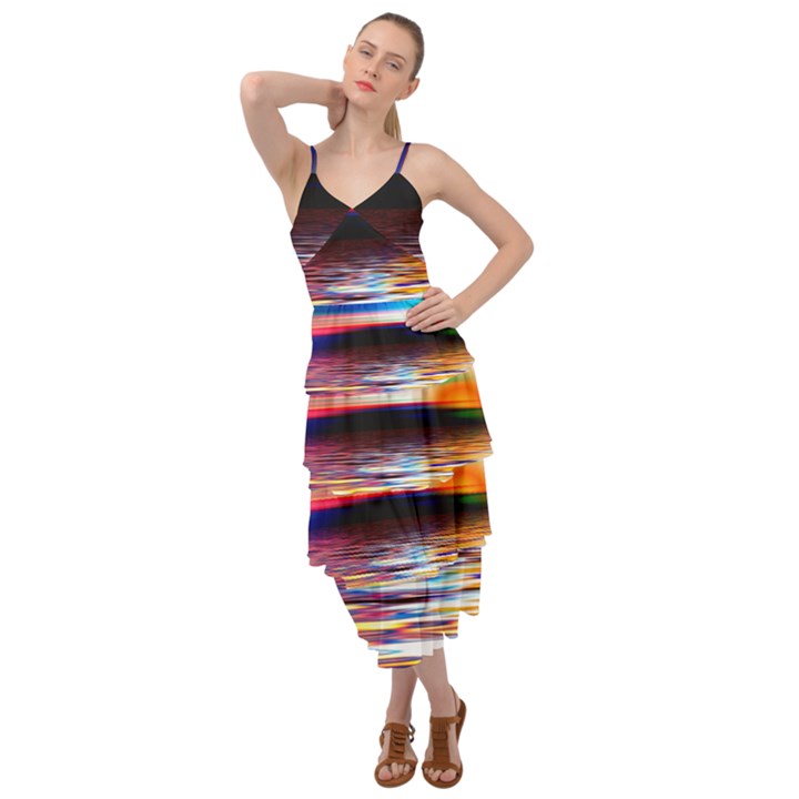 Lake Sea Water Wave Sunset Layered Bottom Dress