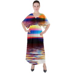 Lake Sea Water Wave Sunset V-neck Boho Style Maxi Dress by HermanTelo