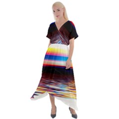 Lake Sea Water Wave Sunset Cross Front Sharkbite Hem Maxi Dress