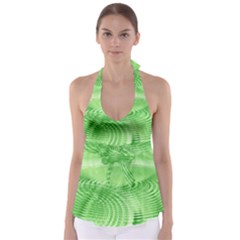 Wave Concentric Circle Green Babydoll Tankini Top