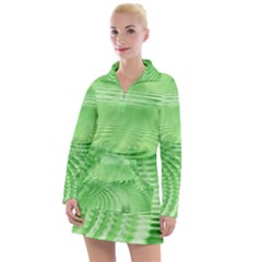 Wave Concentric Circle Green Women s Long Sleeve Casual Dress