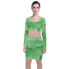 Wave Concentric Circle Green Top And Skirt Sets