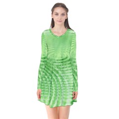 Wave Concentric Circle Green Long Sleeve V-neck Flare Dress by HermanTelo