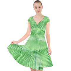 Wave Concentric Circle Green Cap Sleeve Front Wrap Midi Dress by HermanTelo