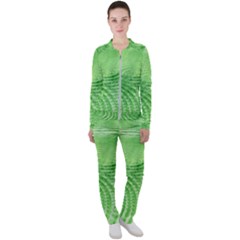 Wave Concentric Circle Green Casual Jacket And Pants Set