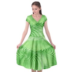 Wave Concentric Circle Green Cap Sleeve Wrap Front Dress