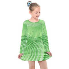 Wave Concentric Circle Green Kids  Long Sleeve Dress