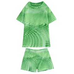 Wave Concentric Circle Green Kids  Swim Tee And Shorts Set