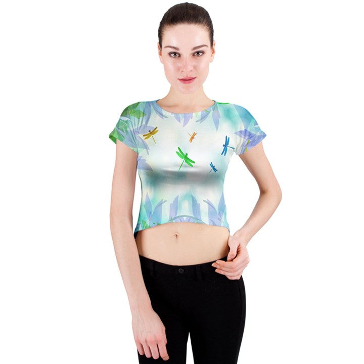 Scrapbooking Tropical Pattern Crew Neck Crop Top