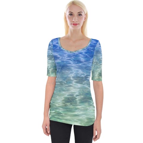 Water Blue Transparent Crystal Wide Neckline Tee by HermanTelo