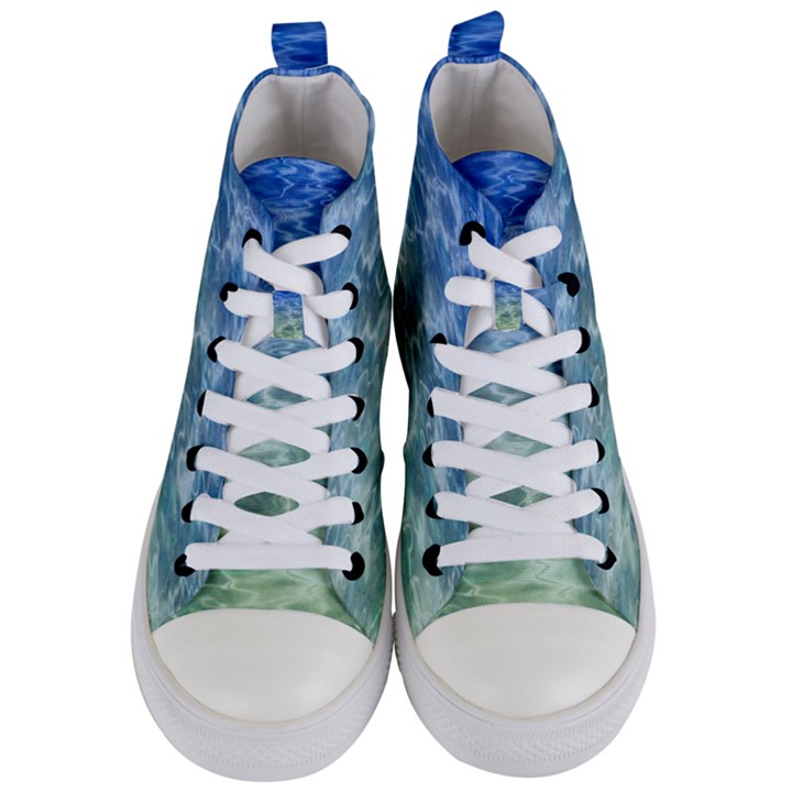 Water Blue Transparent Crystal Women s Mid-Top Canvas Sneakers