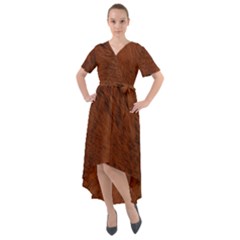 Fur Skin Bear Front Wrap High Low Dress