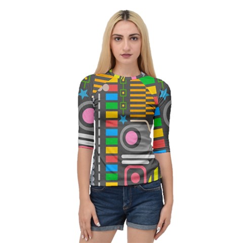 Pattern Geometric Abstract Colorful Arrows Lines Circles Triangles Quarter Sleeve Raglan Tee by Vaneshart