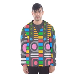 Pattern Geometric Abstract Colorful Arrows Lines Circles Triangles Men s Hooded Windbreaker by Vaneshart