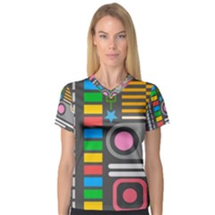 Pattern Geometric Abstract Colorful Arrows Lines Circles Triangles V-neck Sport Mesh Tee